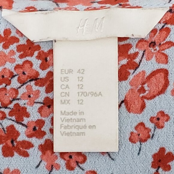H & M Womens Short Sleeve Blue & Pink Floral Print Blouse 12 - Picture 5 of 6